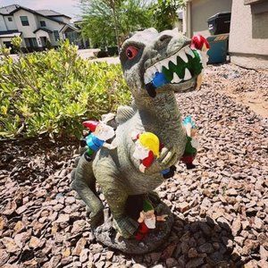 Garden Gnome Statues Outdoor Decor, 14” Dinosaur Art Outdoor